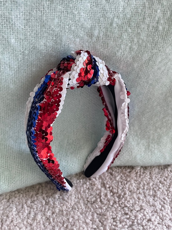 Accessories - Sequin Knotted Headband in Red White & Blue - Patriotic USA Fourth of July